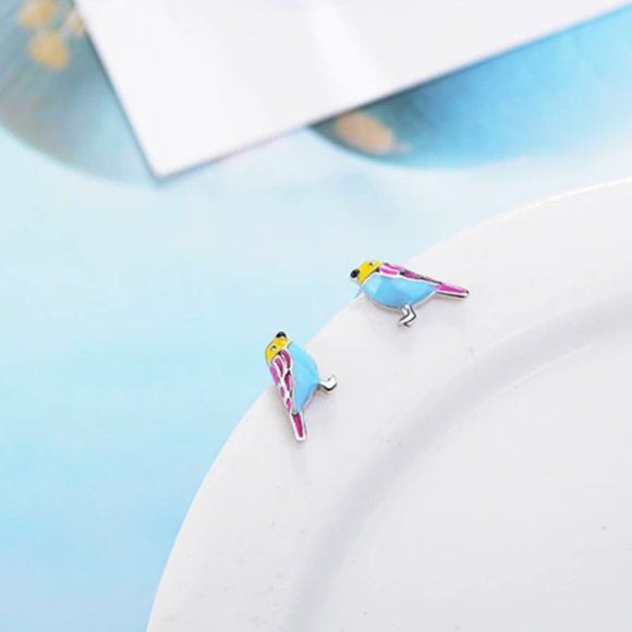NEW 925 S Silver Cute Little Glazed Bird Earring - Picture 9 of 10